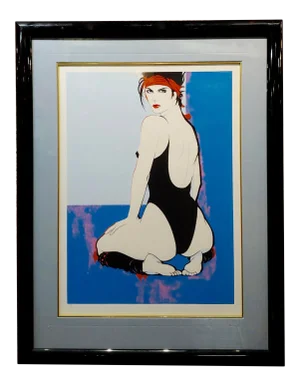 Maher Morcos 1980s Model Wearing a Black Leotard & Red Bandana- Original Serigraph