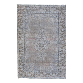 Vintage Persian Overdyed Handmade Medallion Gray Wool Rug For Sale