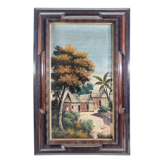 Exotic Landscape, Oil on Canvas, Guilloche Framed For Sale