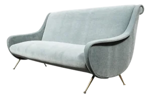 Mid-Century Lady Sofa in Powder Blue Velvet Mohair & Brass Legs by Marco Zanuso