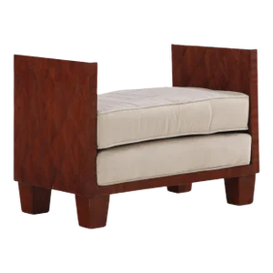 A Jean-Michel Frank Style Straw Marquetry Upholstered Bench. Contemporary.