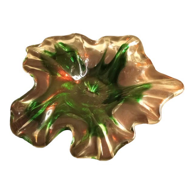 Chalet Art Glass Leaf Pattern Ashtray For Sale