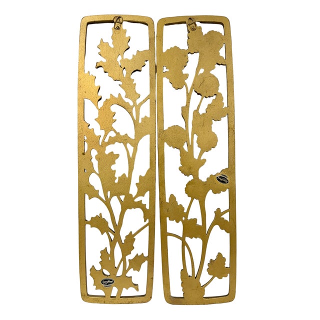 Syroco Wood 1950s Mid-Century SyrocoWood Gold Gilt Seasonal Wall Plaques Holly & Mums - Pair For Sale - Image 4 of 5