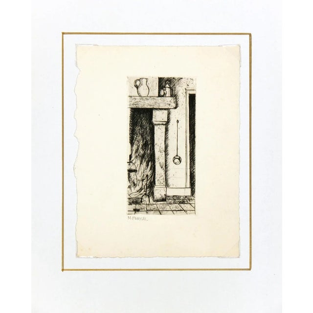 Vintage 1960s Fireplace Etching Print For Sale - Image 4 of 4