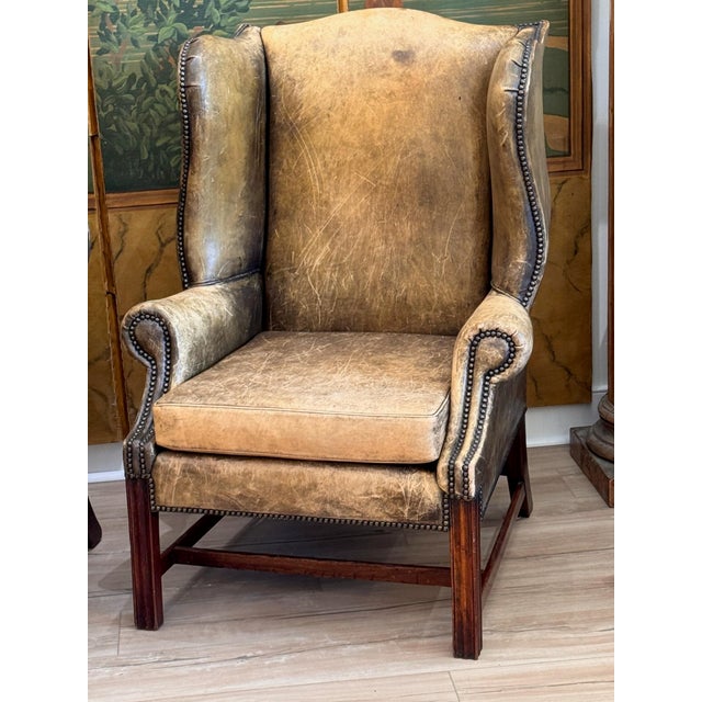 Pair of 19th Century English Leather Wing Back Chairs For Sale - Image 4 of 12