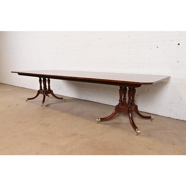 Baker Furniture Company Baker Furniture Historic Charleston Georgian Banded Mahogany Double Pedestal Extension Dining Table, Newly Refinished For Sale - Image 4 of 14