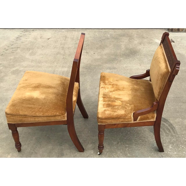 Late 19th Century Antique His and Hers Carved Wooden Chairs A Pair