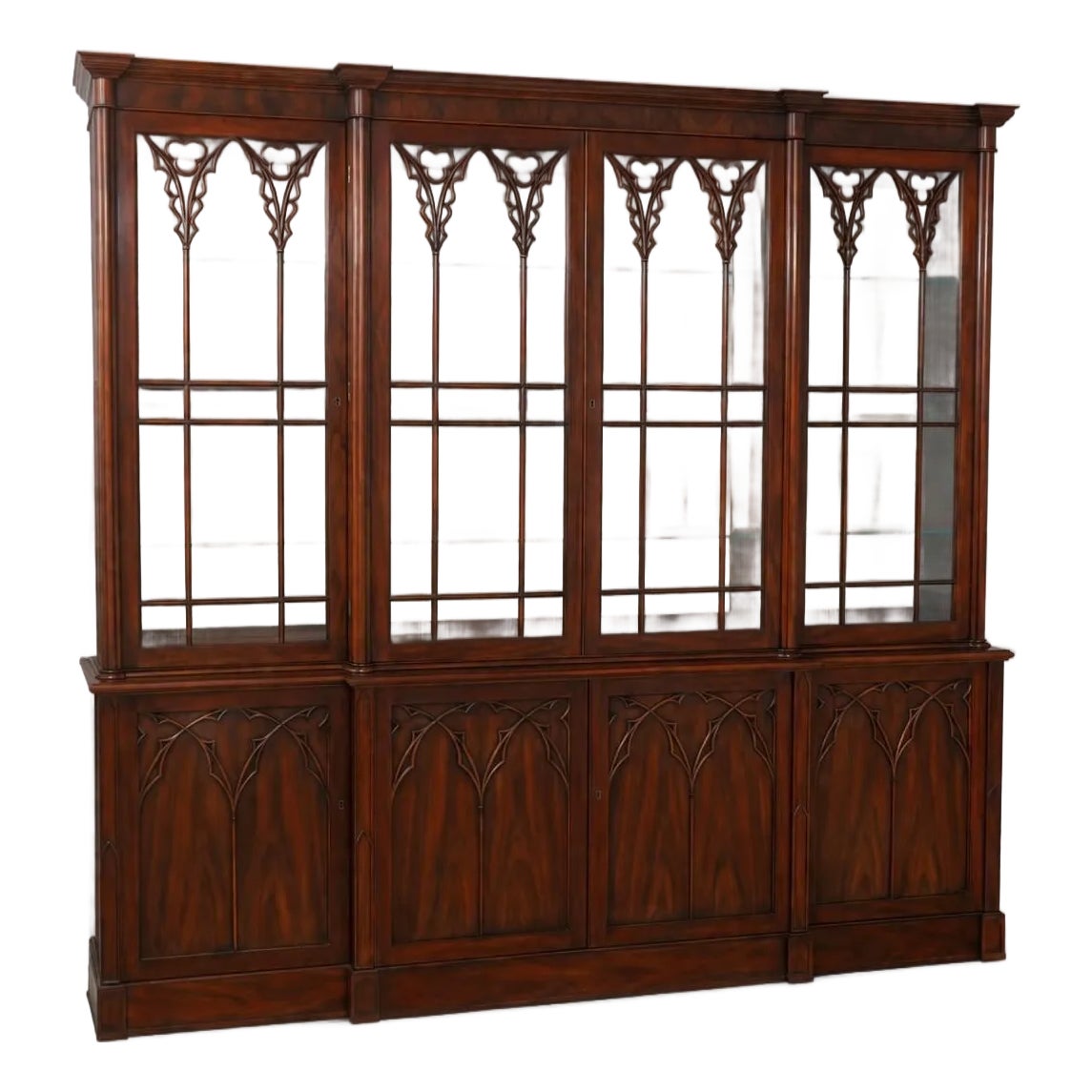 John Widdicomb Vintage Large Walnut Gothic Design Breakfront Display ...