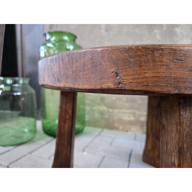 Small Brutalist Round Oak Coffee Table, 1970s For Sale - Image 4 of 10
