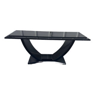 Vintage Black Lacquer U-Shape Arched Base Console Table by Drexel For Sale