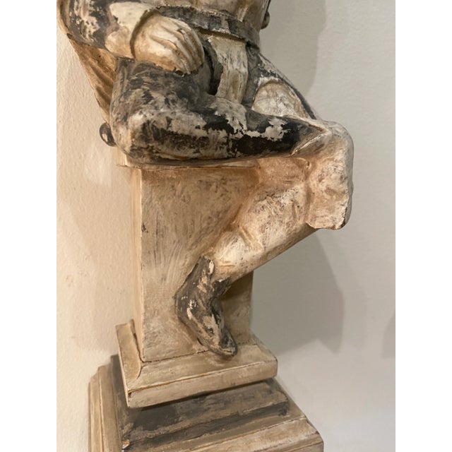 Tan Vintage Primitive Wood Jester Corbel Wall Sconces Original Chippy Paint -A Pair For Sale - Image 8 of 12