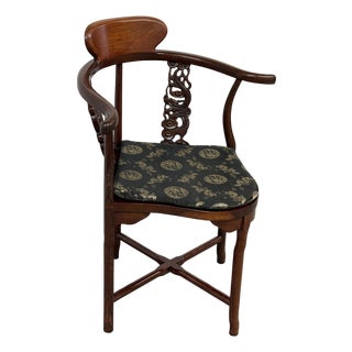 Oriental Hand Carved Corner Armchair For Sale