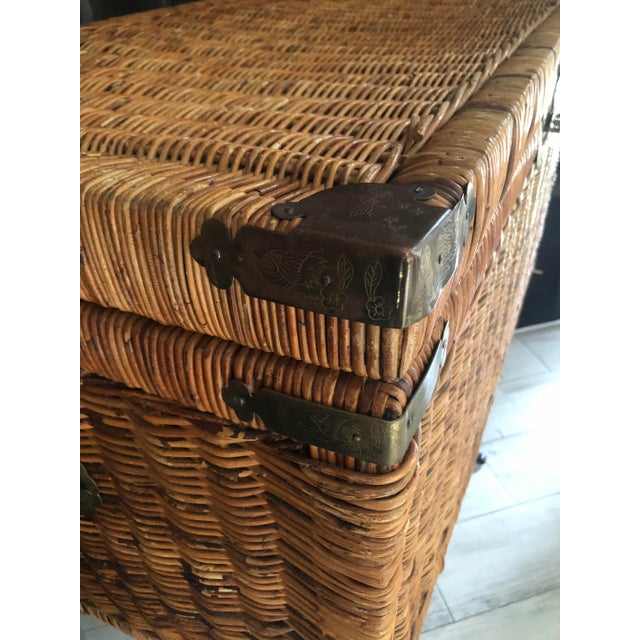 Asian Chinoiserie Trunk With Brass Hardware For Sale - Image 4 of 7