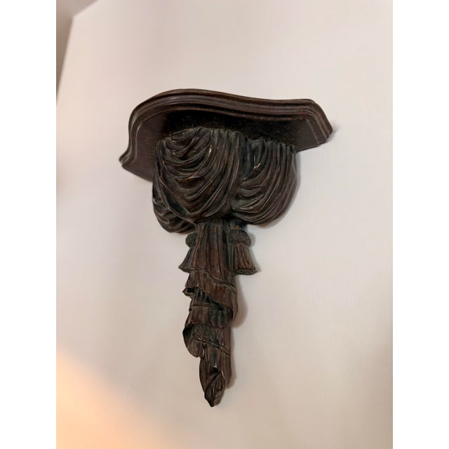 Baroque Mid-Century Hollywood Regency Trompe L’Oeil Carved Drapery & Tassel Wall Brackets - A Pair For Sale - Image 3 of 6