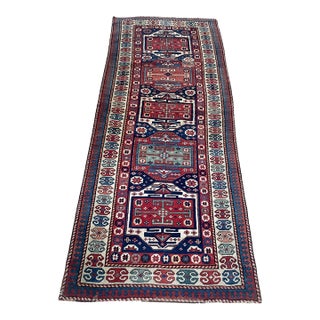 Antique 1880s Caucasian Kazak Runner 3.2' X 8' (97cm X 244cm) For Sale