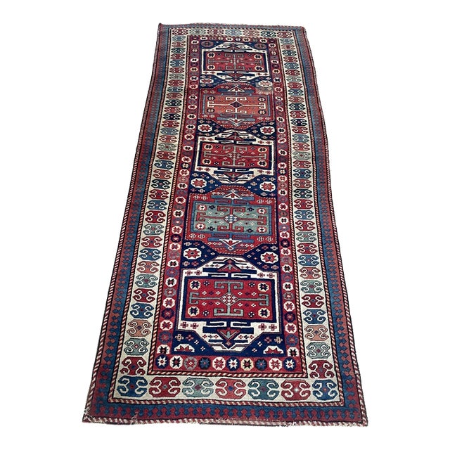 Antique 1880s Caucasian Kazak Runner 3.2' X 8' (97cm X 244cm) For Sale