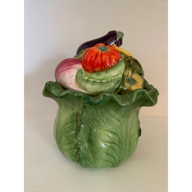 Vintage Green Cabbage Canister With Vegetables Lid Chairish