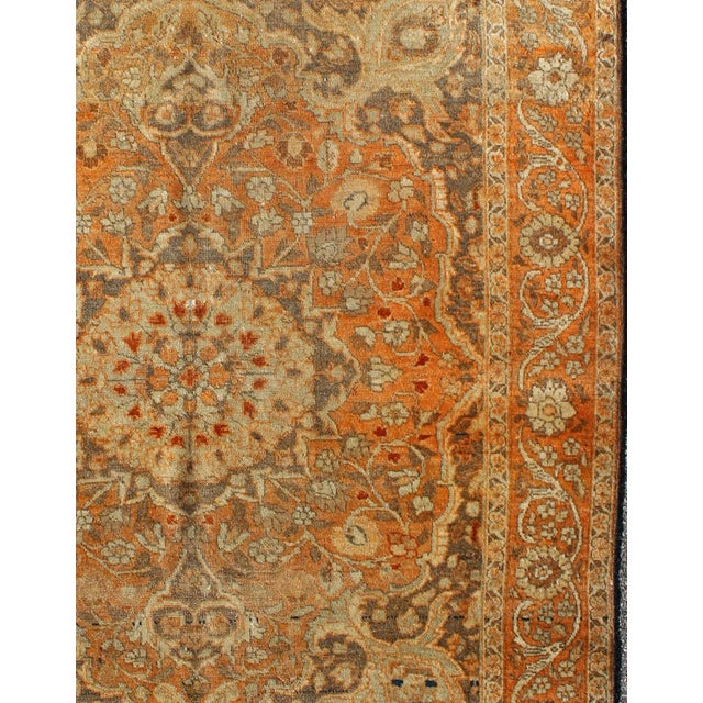 Antique Persian Tabriz Haji Jalili With Central Medallion and Florals in Orange, Brown For Sale - Image 4 of 7
