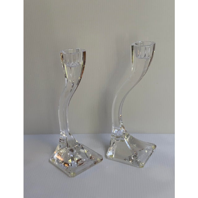 Art Deco Nachtmann Germany Vintage 1980s Elegant "Duetto" Crystal Carved 8" High Candleholders Set of Two(2) For Sale - Image 3 of 18