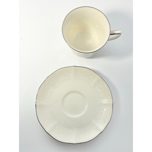 Noritake Noritake “Chandon, Platinum” Set of 8 Bone China Teacups & Saucers For Sale - Image 4 of 5