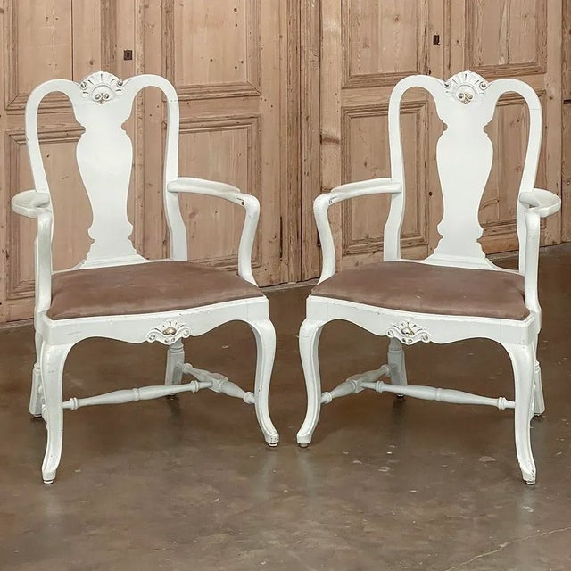 Pair Antique Swedish Painted Armchairs in the Queen Anne Style For Sale - Image 13 of 13