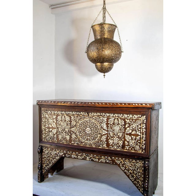 Antique Middle Eastern Mother of Pearl Inlay Dowry Trunk 19th C. For Sale - Image 10 of 12