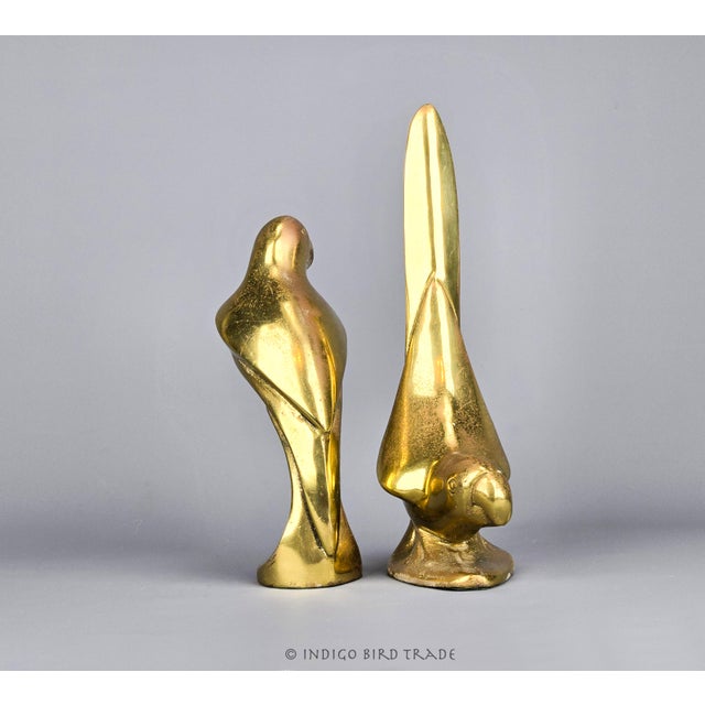 Mid 20th Century Mid 20th Century Art Deco Solid Brass Parrot Bookends- Set of 2 For Sale - Image 5 of 6