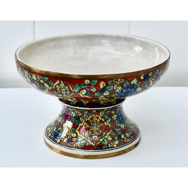 Vtg. Thia Benjarong Enamel Painted Ceramic Bowl W/Brass Rim For Sale - Image 10 of 18
