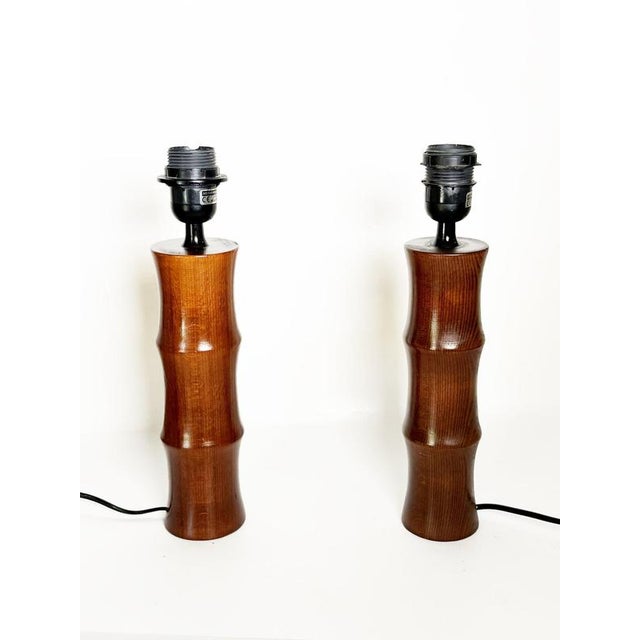 Cylindrical Wooden Table Lamps, France, 1990s, Set of 2 For Sale - Image 3 of 14