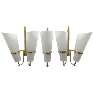 Glass and Brass Sconces, 1950s, Set of 3 For Sale