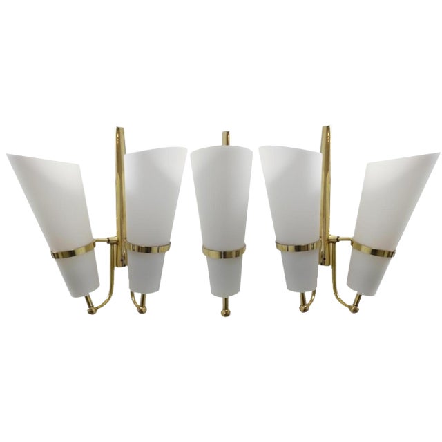 Glass and Brass Sconces, 1950s, Set of 3 For Sale