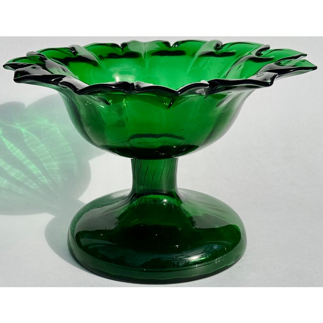 Green Pressed Glass Footed Bowl, 19th Century, Petal Form For Sale - Image 4 of 9