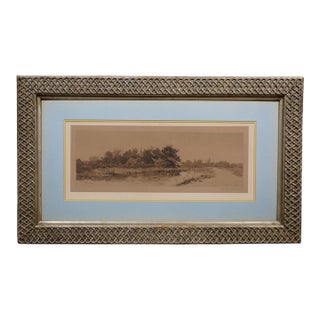 Antique Louis Harlow John Millspaugh Panoramic Country Landscape Etching 35" For Sale