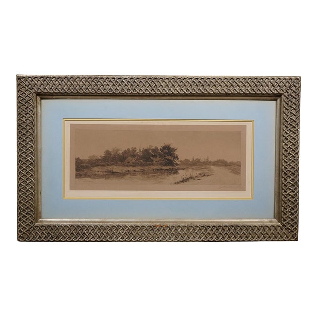 Antique Louis Harlow John Millspaugh Panoramic Country Landscape Etching 35" For Sale