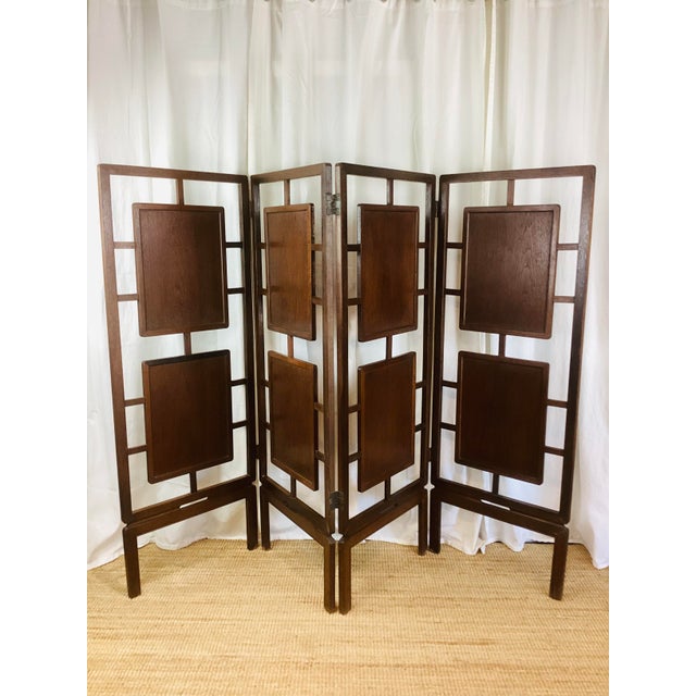 Vintage Freestanding 4 Panel Room Divider Screen Art Deco style Looks to be made from teak or walnut wood 4 panels, each...