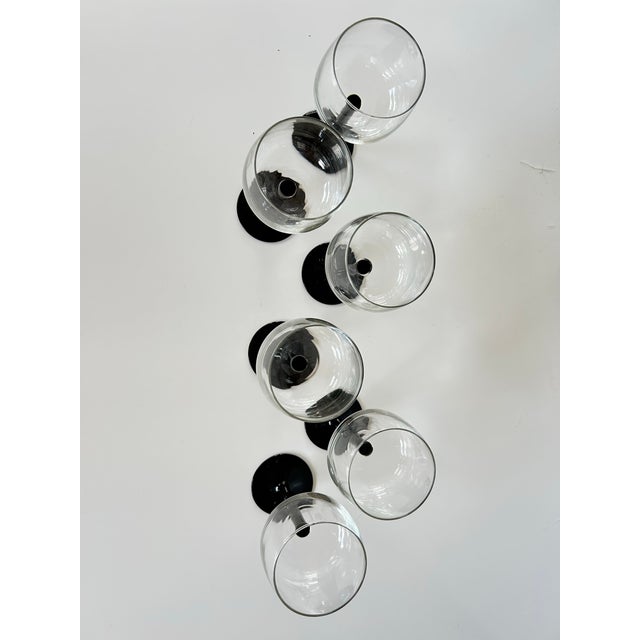 Vintage Black Stem Wine Glasses-Set of Six-Made in France For Sale - Image 9 of 9