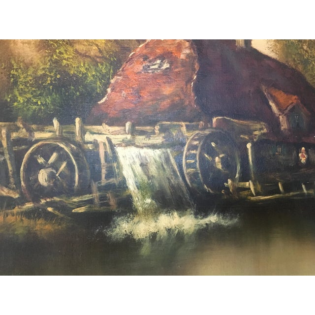 Oil Painting on Canvas- Landscape With a Water Mill Signed 1950s For Sale - Image 4 of 15