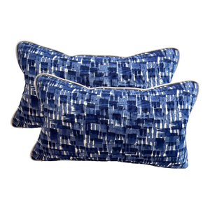 Pair Navy&white Indoor/Outdoor Lumbar Pillows