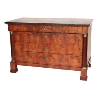 Early 19th Century Empire Burl Walnut Chest of Drawers With Marble Top For Sale