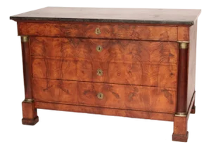 Early 19th Century Empire Burl Walnut Chest of Drawers With Marble Top