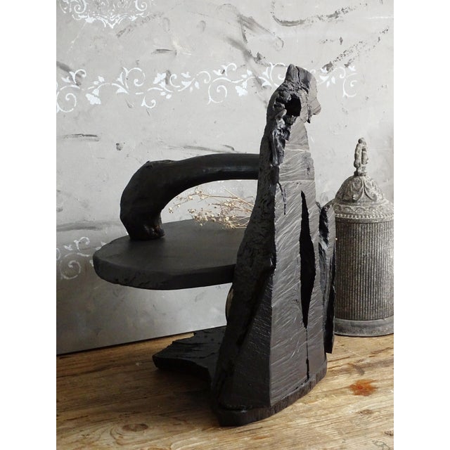 Stunting piece, hand carved in 80s of solid raw cherry wood. Large & one of a kind sculptural tabletop stand of wall mount...