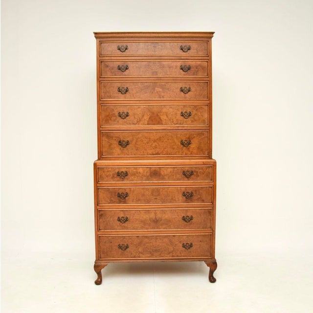 An excellent antique burr walnut chest on chest of drawers. This was made in England, it is in the Georgian style and...