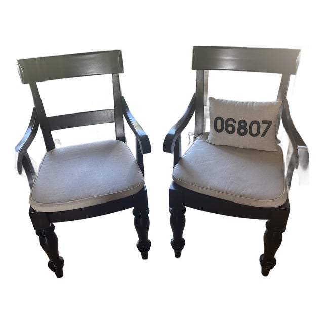 Pottery Barn Solid Mahogany Montego Arm Chairs For Sale