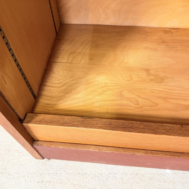 Mid-Century Modern Vintage Oak Tambour Secretary Cabinet, Germany, 1960s For Sale - Image 9 of 16