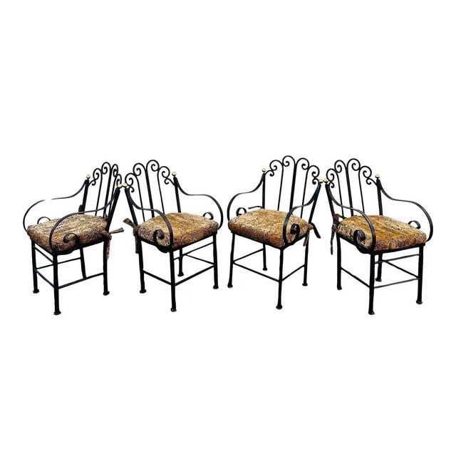 Rustic European Late 20th Century Mario Papperzini Style Iron Bronze Dining Chairs- Set of 4 For Sale - Image 3 of 11