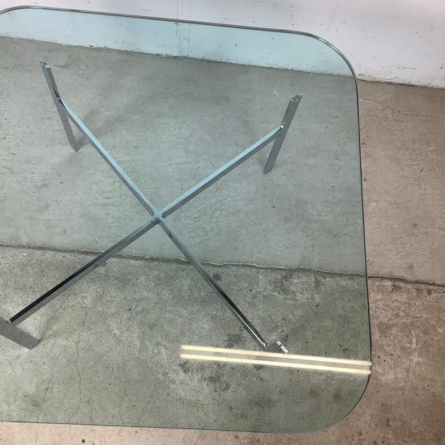 Mid-Century Glass Coffee Table With Sculptural Chrome X Base For Sale - Image 10 of 12