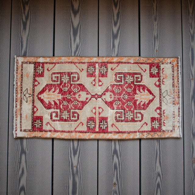 Small Vintage Turkish Rug 2x3 Hand Knotted Wool Mat Chal Denizli 1970s Anatolian This charming hand-knotted small rug...