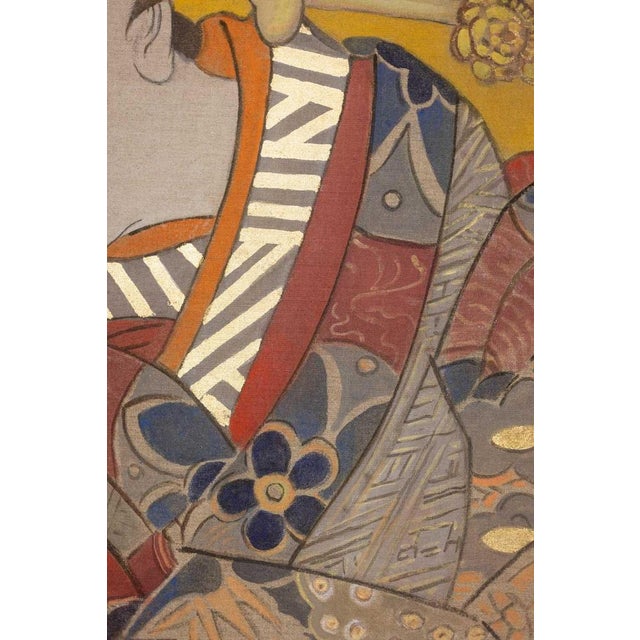 French Artist, Japanese Woman, Painted Canvas For Sale - Image 4 of 8