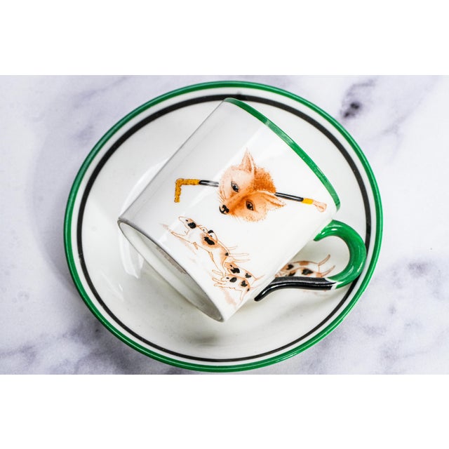 English 1930s Paragon Porcelain Hand Painted Fox Dogs Hunting Country Life Antique Demitasse Cup and Saucer For Sale - Image 3 of 16