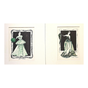 1945 Rare PAIR-Mid-Century French Evening Gowns-Rene Gruau, Matted